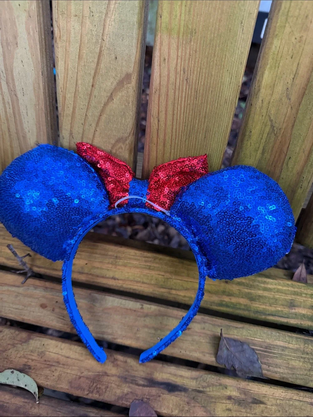 Disney Sequin Star Mouse Ears Headband in Blue  Red Disney design drawstring bag